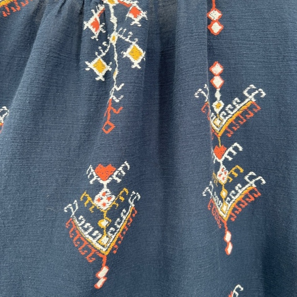 madewell folkstitch popover peasant blouse boho top navy blue southwestern‎ XS - Picture 6 of 9